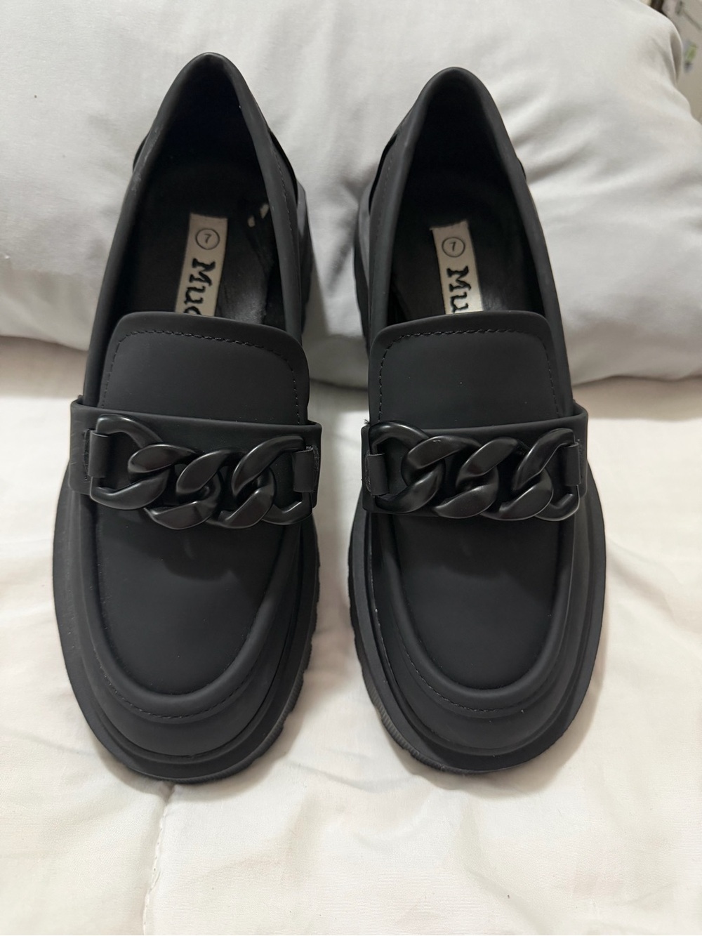 Rare Mudd Black Chunky Heeled Platform Loafers Vintage 90s Y2K Size 7